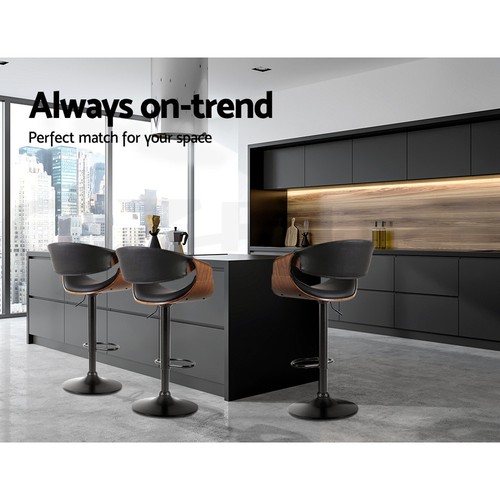 Artiss 2x Bar Stools Kitchen Dining Chairs Wooden Stool Gas Lift Leather Black - Picture 7 of 11