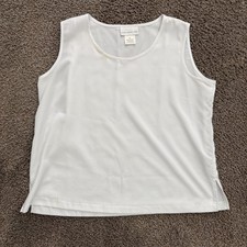 Susan Graver Style Women  s Sleeveless Blouse XL White Scoop Neck READ STAIN