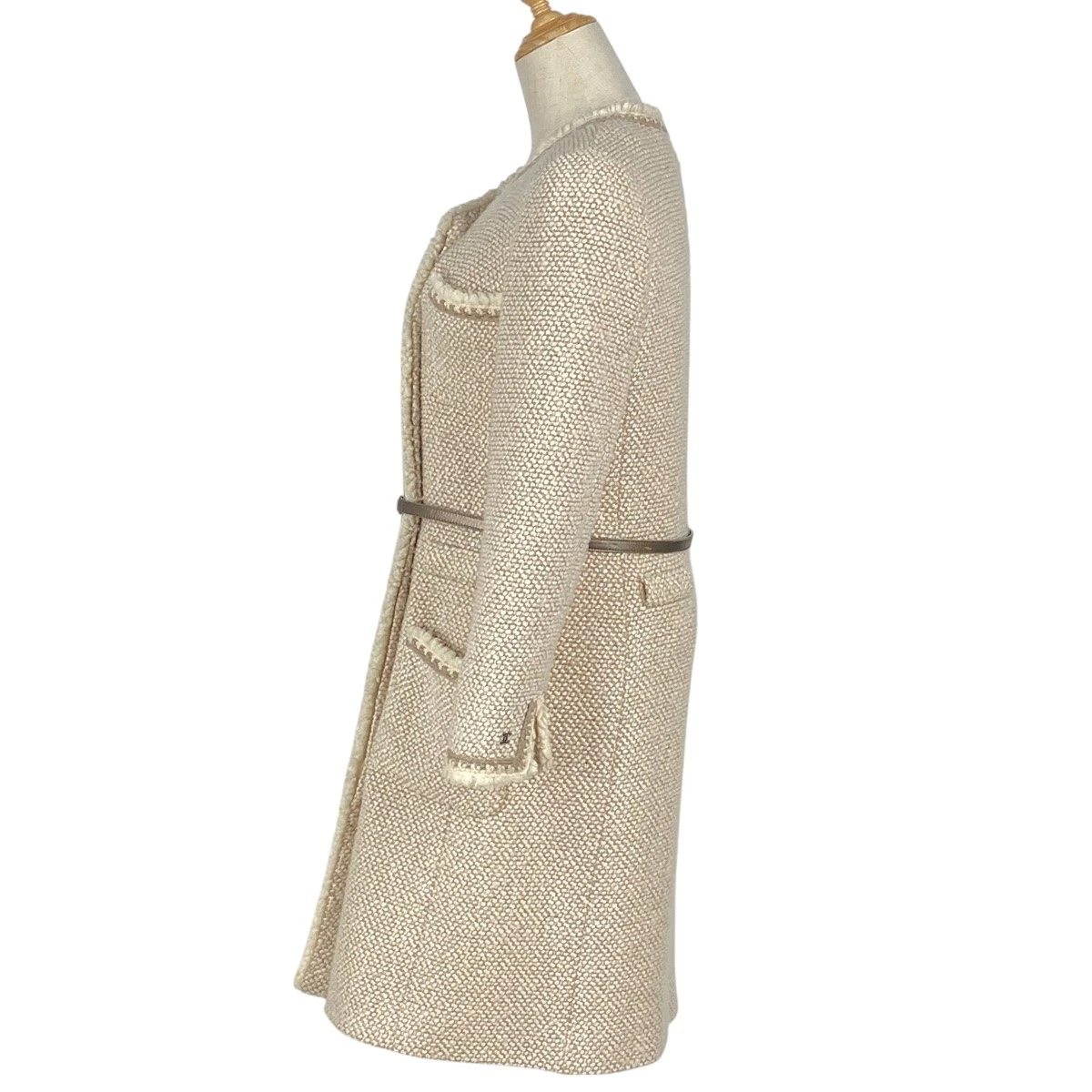 CHANEL (Interlocking) CC logo bottoni giacca senza colletto tweed 00A cappotto lana s...