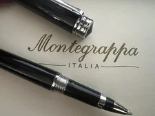 🔴 MONTEGRAPPA Ballpoint Pen Word Slim Black Satin Steel Resin Roller NOS