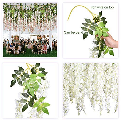 6 Pack 3.75 Feet/Piece Artificial Fake Wisteria Vine Ratta Hanging White - Picture 3 of 8
