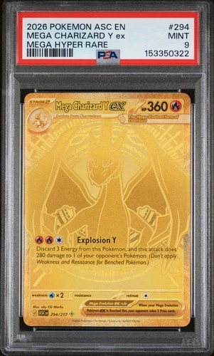 2026 POKEMON ASCENDED HEROES MEGA HYPER RARE MEGA #294 CHARIZARD Y EX PSA 9