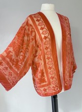 Dreamkeeper Orange Pink Silk Velvet Devore Burnout Bead Short Kimono Jacket S M