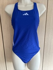 Image of ADIDAS 3 Stripe Open Back Women's Swimsuit Blue Size 36 JN8121