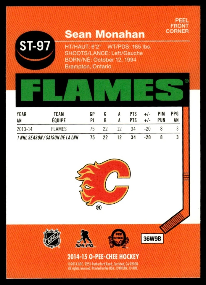 2014-15 O-Pee-Chee Stickers Sean Monahan Calgary Flames #ST-97 - Image 2 of 2