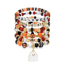 Halloween Charm Bracelet for Women  Men - Boo Ghost Bat Skull Beaded Jewelry