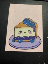 ACEO Original Art Blueberry Cheesecake, Food Acrylic Painting, Signed by artist