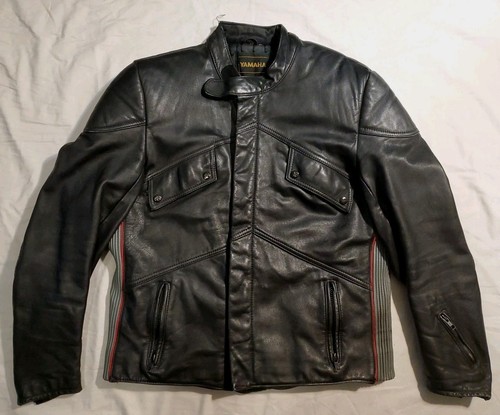 Vintage Yamaha Leather Jacket Black Padded Racer Motorcycle Biker Size 42/Mens M - Picture 1 of 19