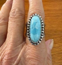 NWT Sterling Silver Larimar Wide Band Ring sz 8, Statement, Ornate, 13.78 gr box