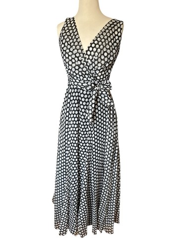 Vintage Lilli Diamond Maxi Dress Black White Polka Dot Classic Belted 26” Sz 6 - Picture 2 of 7