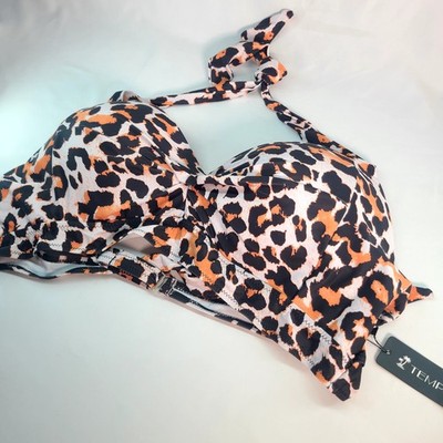 Tempt Me Bikini Top Push Up Swim Halter Bathing Suit Cruise Vacation Leopard 18W