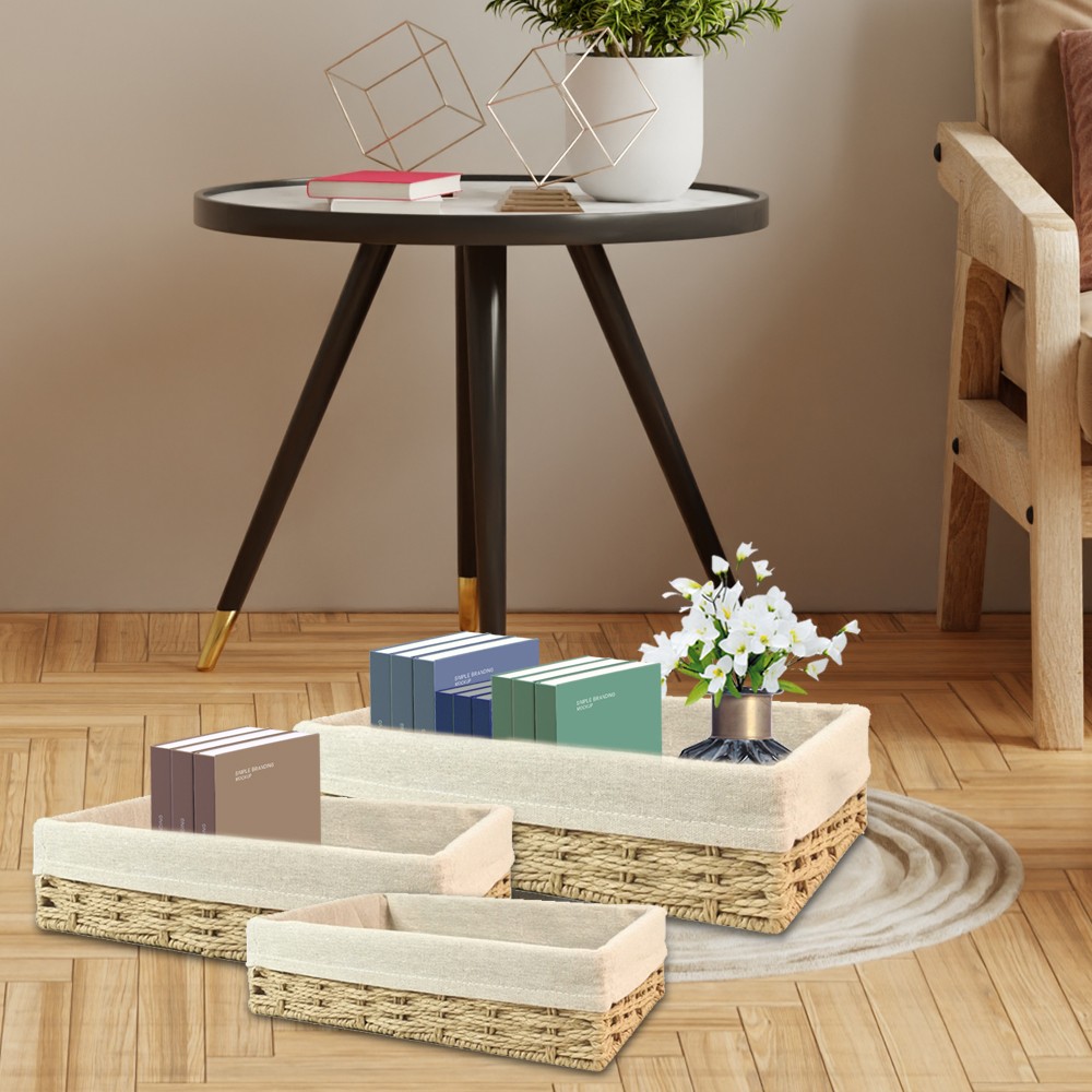 NEW 3Pcs Wicker Storage Basket Hand-Woven Paper Rope Shelf Baskets Storage Bins