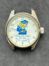 Reloj de personaje raro British Caledonian Airways pieza de coleccionista años 70 defectuoso