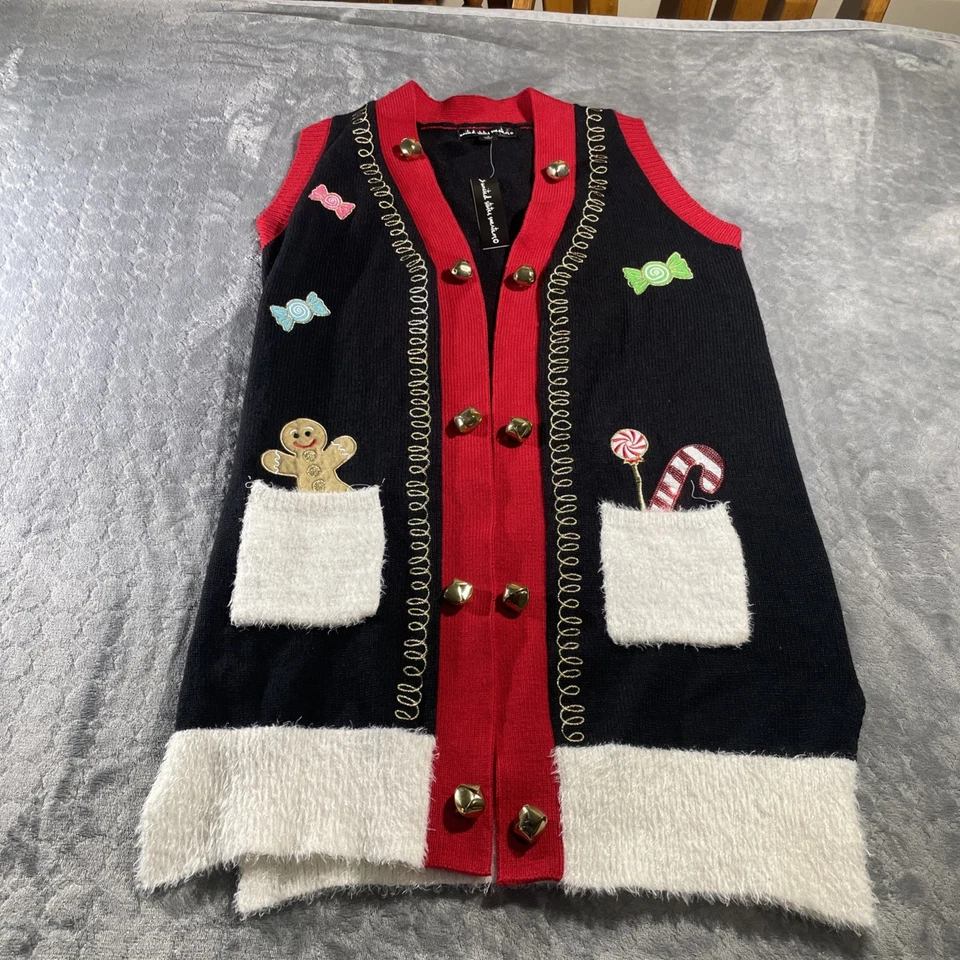 Suéter de Estados Unidos Feo Cárdigan de Navidad con Campanas Jingles Talla Pequeña Nuevo Foto 2 de 4