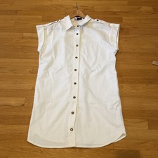 Karen Kane White Sleeveless Button-Up Shirt Dress Epaulets Sz M Dry Cleaned