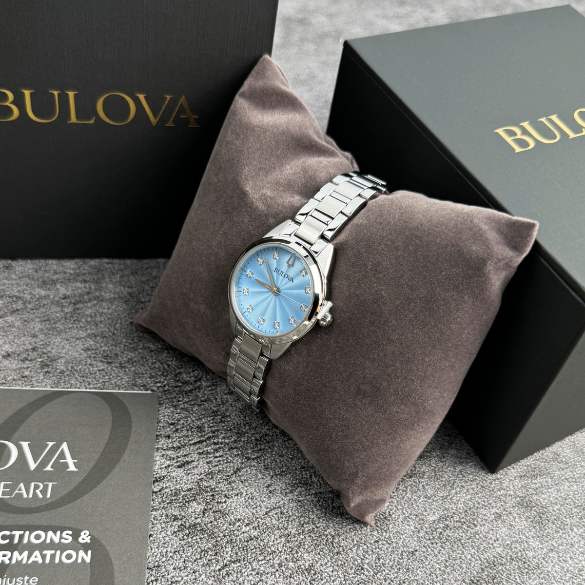 RARE Bulova Classic 96P262 Diamond Blue Dial Stainless Steel Women\'s Watch Amazon.com: Bulova Ladies Classic 3-Hand Diamond Quartz Two  main image 4