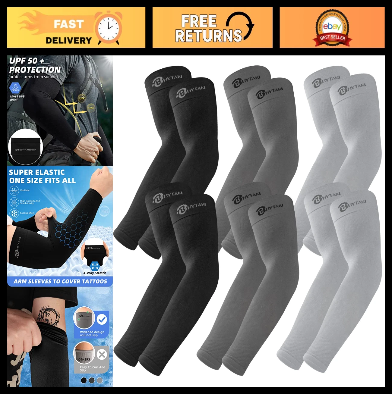 UV Sun Protection Arm Sleeves - UPF 50 Cooling Compression Sleeves for Sports
Opens in a new window 