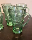 Set of 5 Vintage Libbey Green Glass Coca-Cola Coke Mug with Handle 14oz