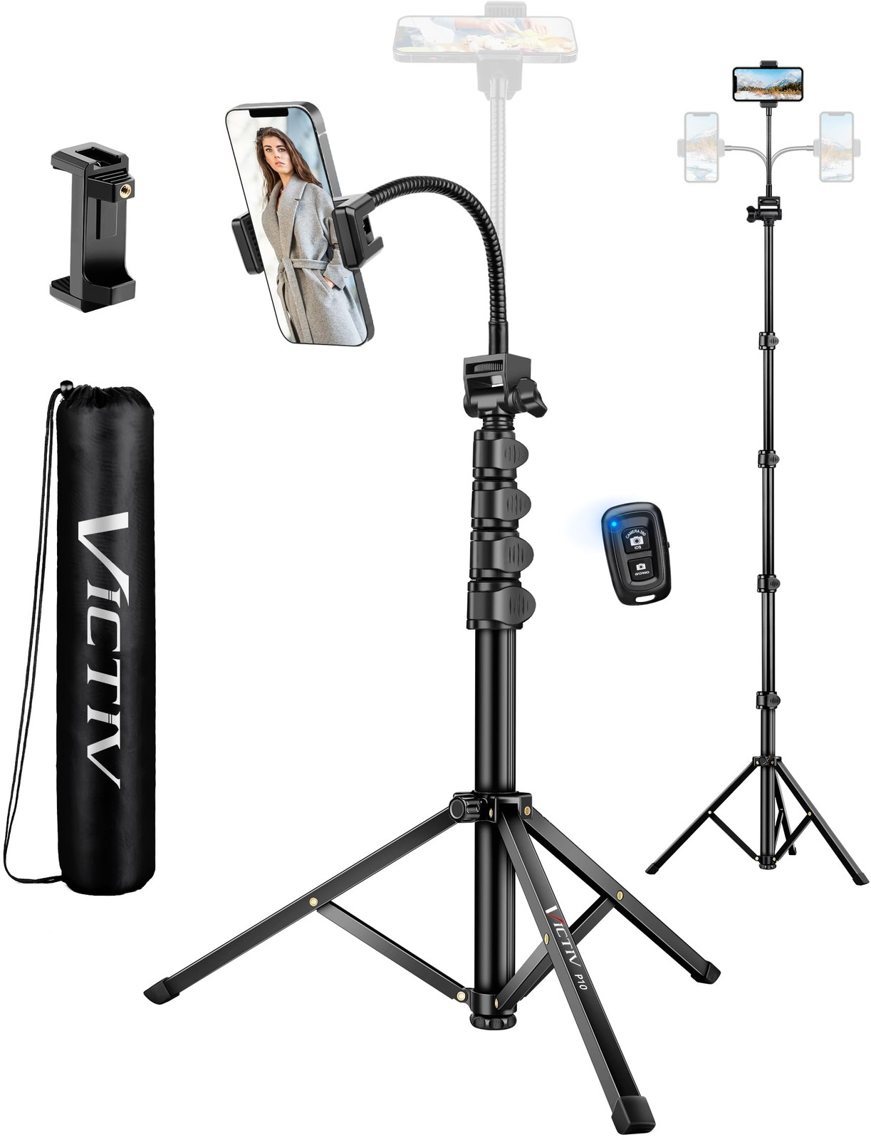 Victiv 197cm Treppiede Smartphone Cavalletto per Smartphone Alto con 25cm Collo