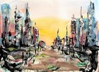 Maria Art SUNSET CITY 11x15 Watercolor Paper Original Abstract Modern Wall Decor — photo 2