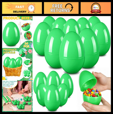 24 Pcs Large Green Plastic Easter Eggs - 4 Inch Blank DIY Fillable Decor Treats