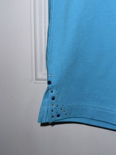 Pantalones capri de jersey suave azul piscina Quacker Factory 1X tachonados sutiles en la parte inferior. - Imagen 2 de 6