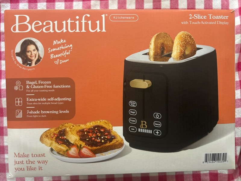 Beautiful 2 Slice Toaster Touch-Activated Display Black Sesame by Drew Barrymore