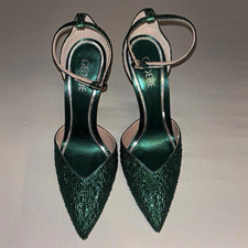 Gedebe Green Rhinestone Pointed Toe Ankle Strap Stiletto Heels EU 38.5