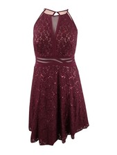 Nightway Women's Plus Size Plus Size Lace Fit & Flare Dress (14W, Merlot)
