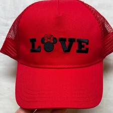 Disney Minnie Mouse Kids Red LOVE Trucker Hat Snapback with 3D Back Bow