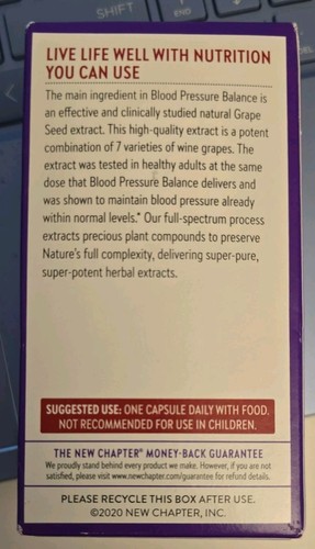 New Chapter Blood Pressure Balance, 30 Vegetarian Capsules Exp 10/2027 - Picture 3 of 4