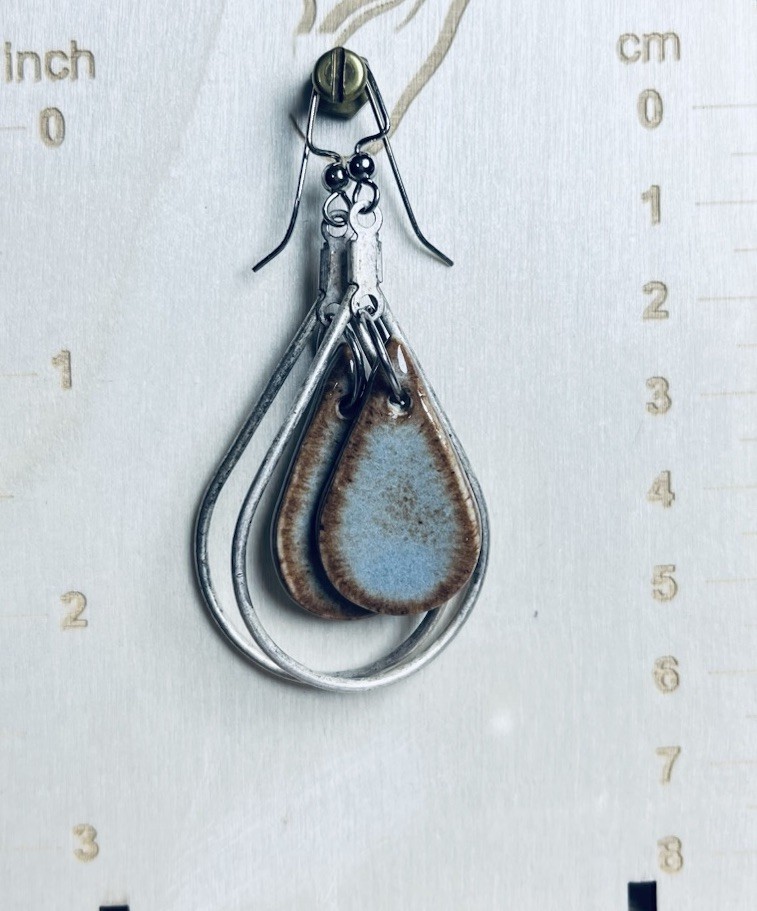 Rustic Double Teardrop Dangle Earrings Ceramic Sp… - image 3