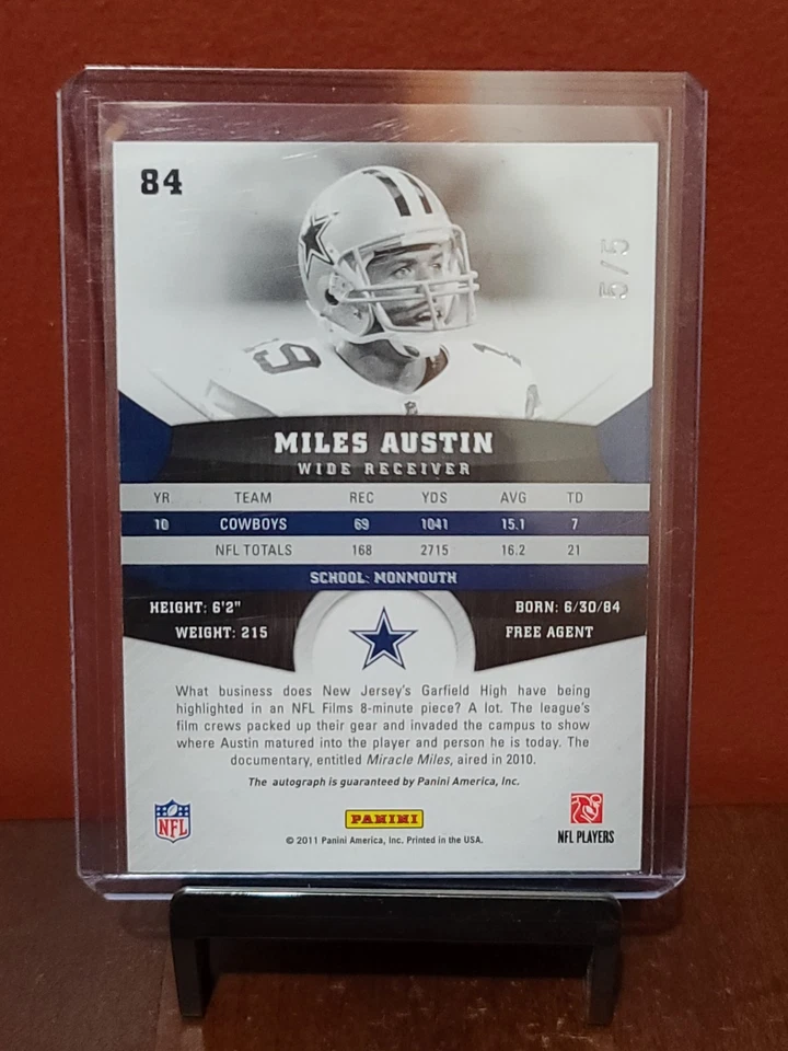 2011 Panini Gridiron Gear #84 Miles Austin Auto Gold 5/5 Dallas Cowboys SSP - Image 2 of 3
