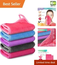Eco-Friendly 5-Pack Reusable Microfiber Makeup Remover Cloths in Vibrant Colors