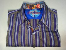ROBERT GRAHAM Mens Blue  Purple Flip Cuff Button Down Striped Shirt XL