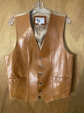 Vintage Silton Men  s Brown Leather Undercoat Western Vest Size 42