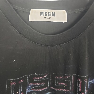 MSGM Milano Unisex Black T-Shirt Size XS Cat Kitty Lazers