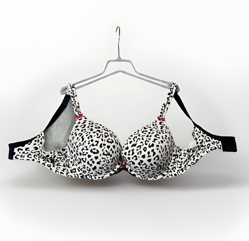 Cacique Bra Boost Plunge Underwire Support Padded Leopard Print Black White 42D