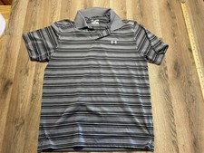Under armour Shirt, Mens Size XL, Gray Black, Striped, Polo, Short Sleeve, Loose