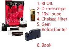 Dichroscope,Chelsea Filter,Jewelers Loupe,Gem Refractometer, RI Oil, Book, 6 Kit