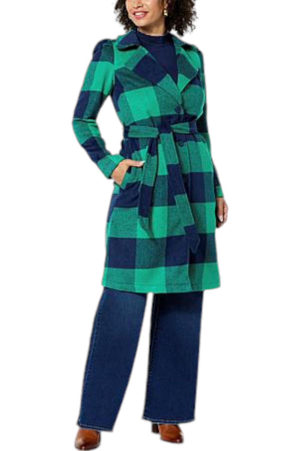 Женский клетчатый тренч G by Giuliana Black Label Темно-синий комбинированный