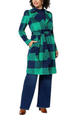 G by Giuliana Women's Black Label Plaid Trench Coat Navy Combo