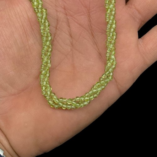 18" Natural Peridot Twisted Necklace Sparkling Green Beads 925 Silver Clasp - Picture 15 of 15