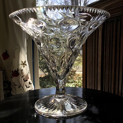 Thomas Webb Stourbridge Engraved Rock Crystal Tazza Compote c. 1890 Figs Flowers