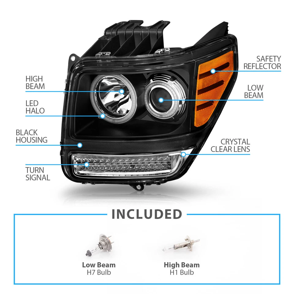 2007-2012 For Dodge Nitro LED Turn Signal Projector Black Headlights Pair - Imagem 4 de 4