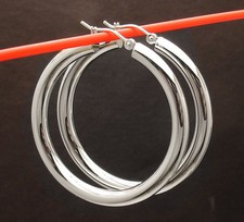 1 1/2" 4mm x 40mm Plain Round Hoop Earrings Real 14K White Gold FREE SHIPPING