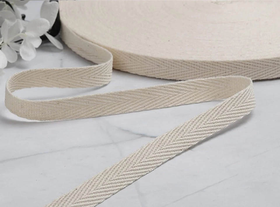 Cinta de sarga de algodón de 1/2 pulgada 55 yardas, rollo de cinta de cinta natural suave Foto 3 de 4