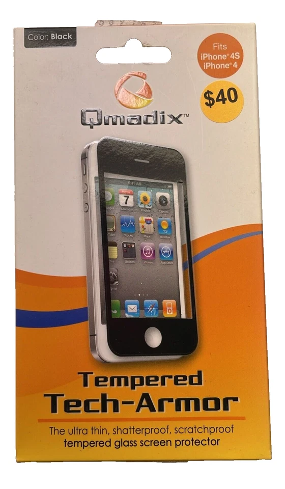 Qmadix Tempered Tech Armor Glass Screen Protector for Apple iPhone 4/4S, Black - Image 2 of 4