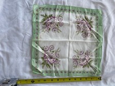 VTG Ladies Green Border w/Purple Floral Cotton Handkerchief Cottagecore