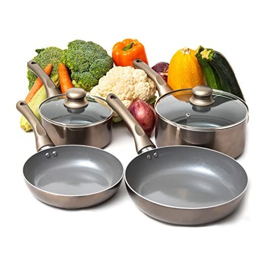 6 Piece Nonstick Cookware Set, Pots And Pans Set Non stick 6 Pcs Dark Grey